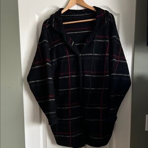 Vintage Black Plaid 100% wool button down shacket